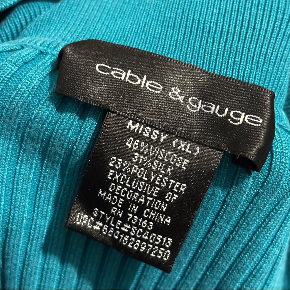 Vintage Y2K Teal Rhinestone 3/4 Sleeve Ribbed Top Shirt Size Small Cable & Gauge - Picture 10 of 10